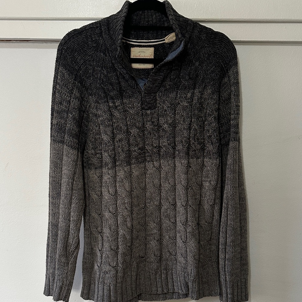Vintage Weatherproof Gray Fisherman Cable Knit Shawl Collar Sweater Cozy Large